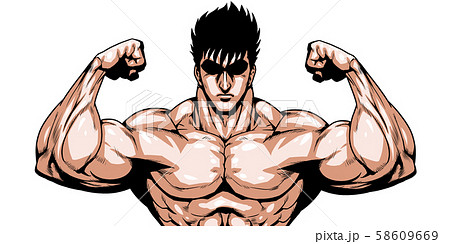 hand drawn cartoon anime muscle macho illustration Stock Illustration