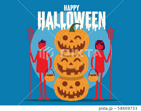 Happy Halloween. Pumpkin with Red devil cartoon Happy Halloween. Pumpkin with Red devil cartoon 58609733