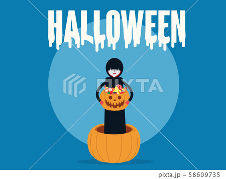 Death holding pumpkin basket full candies and Death holding pumpkin basket full candies and 58609735