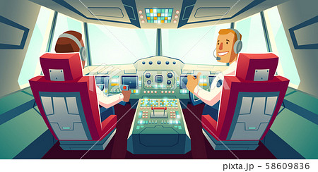 Pilots In Jet Cockpit Capitain And Co Pilot Planeのイラスト素材 58609836 Pixta