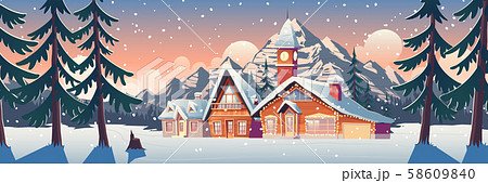 Winter mountain landscape with houses or chalets 58609840