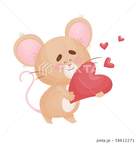 Cartoon mouse holds in his hands more heart. Vector illustration. Cartoon mouse holds in his hands more heart. Vector illustration. 58612271