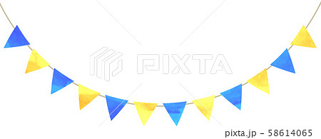フラッグ_三角_ガーランド_水彩_イエロー_ブルー_青_黄色 58614065