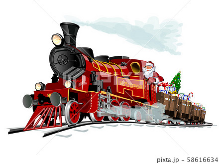Vector Christmas card with cartoon Santa Express Vector Christmas card with cartoon Santa Express 58616634