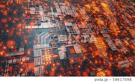 Abstract futuristic design. Tech wall with red bright elements 58617098