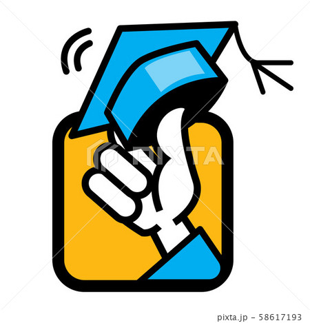 Graduated student hand in gown holding graduation caps in the air - vector  58617193