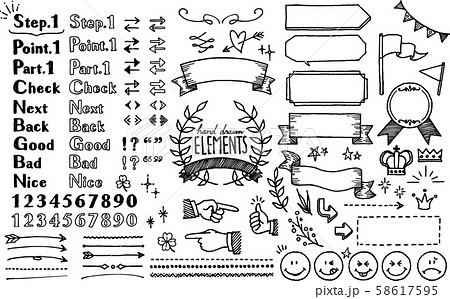 Ballpoint Pen Style Handwritten Icon Set Stock Illustration