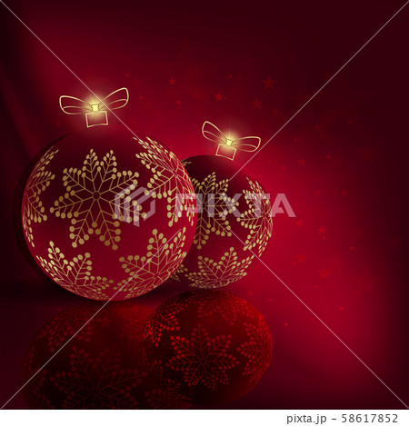 Christmas red composition with delicious balls with golden snowflakes 58617852