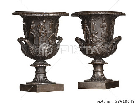 black greek style urns with Roman style figures 58618048