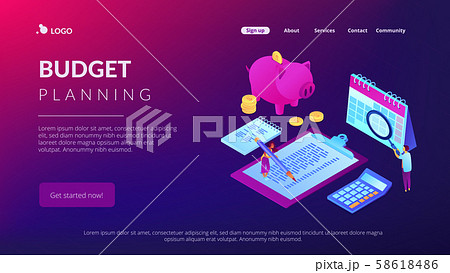Budget planning isometric 3D landing page. 58618486