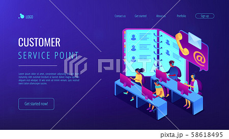 Contact center isometric 3D landing page. 58618495