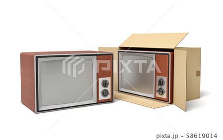 3d rendering of retro TV set in carton box. 3d rendering of retro TV set in carton box. 58619014