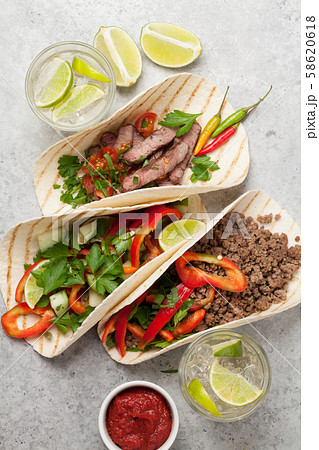 Mexican tacos and caipirinha cocktail 58620618