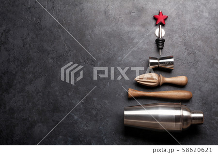 Set of bar tools on stone table Set of bar tools on stone table 58620621