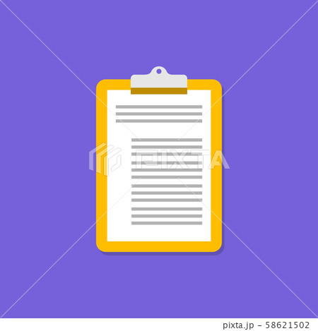 Yellow Clipboard icon on violet background. 58621502