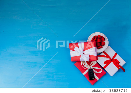 Christmas blue background gifts for the new year holiday postcard Christmas blue background gifts for the new year holiday postcard 58623715