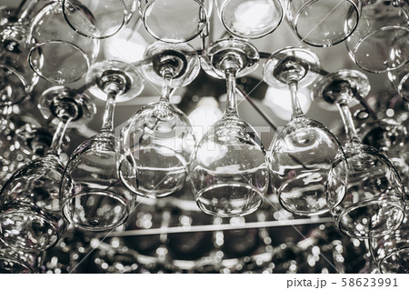 Beautiful chandelier made with glasses of wine 58623991