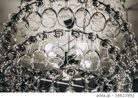 Beautiful chandelier made with glasses of wine 58623992