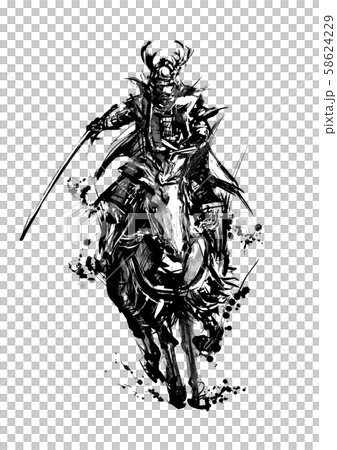 戦国武将 騎馬武者_01 モノクロのイラスト素材 [58624229] - PIXTA