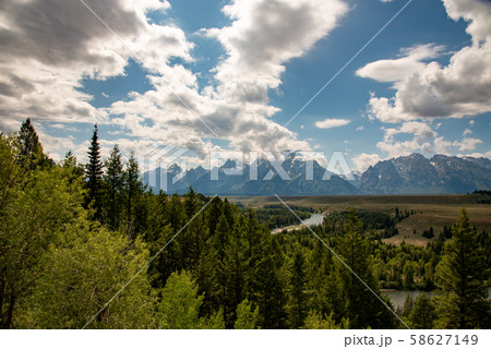 Grand Teton mountain range from a viewpoint 58627149