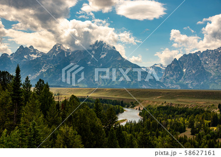 Grand Teton mountain range from a viewpoint Grand Teton mountain range from a viewpoint 58627161