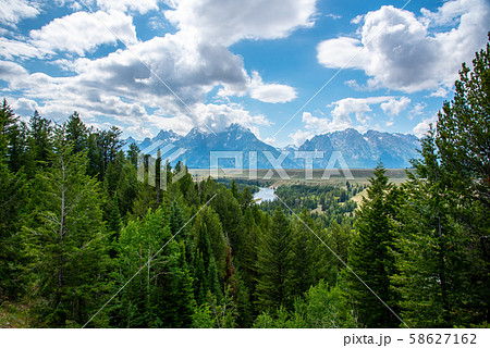 Grand Teton mountain range from a viewpoint 58627162