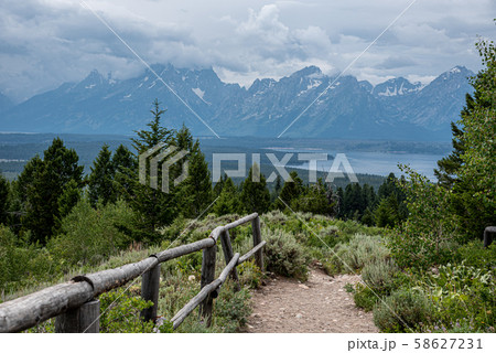 Grand Teton mountain range from a viewpoint Grand Teton mountain range from a viewpoint 58627231