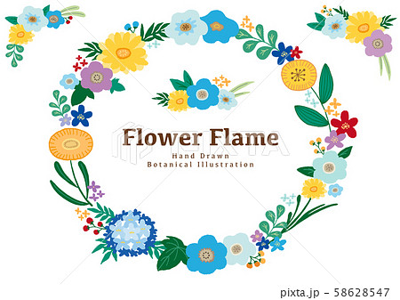 花 手描き フレーム 寒色系 58628547