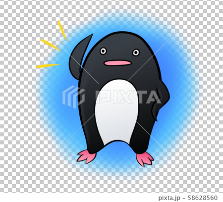 片手を上げて挨拶をするペンギンさん(青色・丸背景) 片手を上げて挨拶をするペンギンさん(青色・丸背景) 58628560