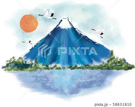 年賀状 富士山 富士 風景 年賀状 和風 和柄 和 手描き 山 初日の出のイラスト素材