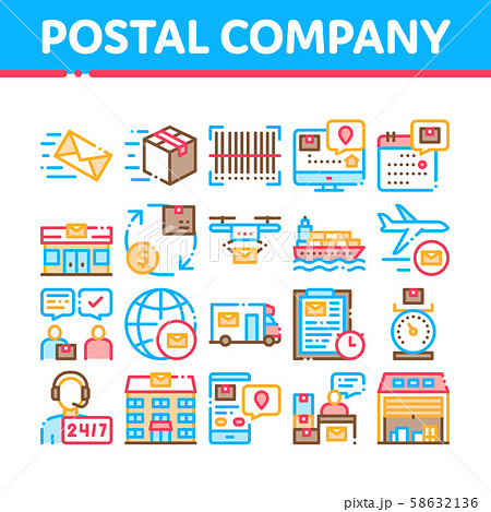 Postal Transportation Company Icons Set Vector Postal Transportation Company Icons Set Vector 58632136
