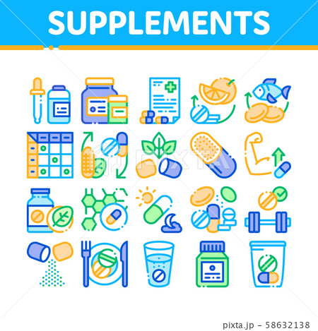 Supplements Collection Elements Icons Set Vector Supplements Collection Elements Icons Set Vector 58632138