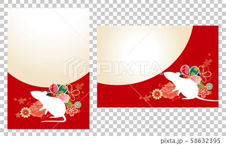 ねずみとレトロな和柄の花年賀状 ねずみとレトロな和柄の花年賀状 58632395