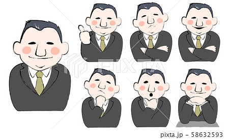 丸顔のにっこり紳士のポーズ集　　　※背景色がのぞく演出なし 58632593