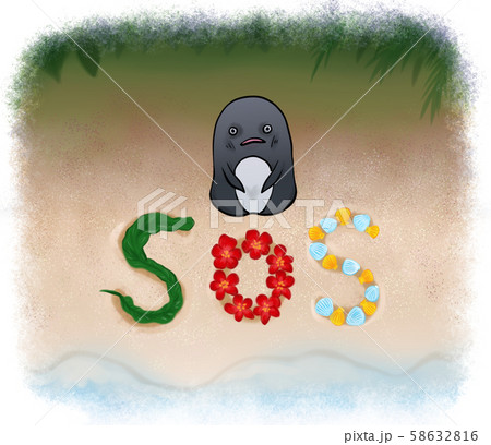 レスキュー隊の応援を要請するペンギンさん(海藻・花・貝殻) レスキュー隊の応援を要請するペンギンさん(海藻・花・貝殻) 58632816