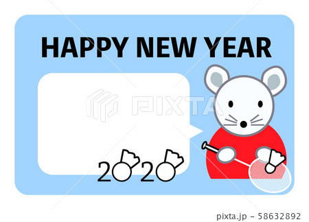 年賀状 年賀状 ネズミ 子年 バドミントン はがきテンプレート 横書きのイラスト素材