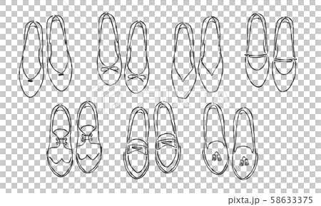 手描き風レディースシューズのイラストセット 線画のイラスト素材