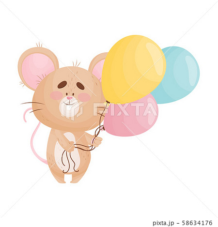 Cartoon mouse holds balloons. Vector illustration On White Background Cartoon mouse holds balloons. Vector illustration On White Background 58634176