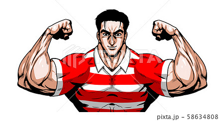 ラガー,ラグビー,スポーツ,日本代表,劇画,漫画,筋肉,ボディビル,マッチョ,ポーズ,正面,白背景, 58634808