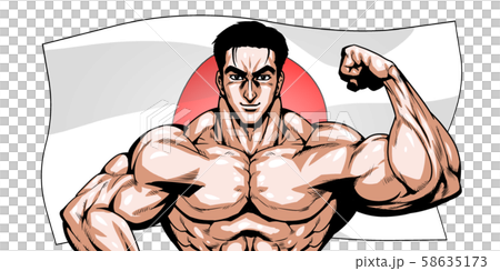 オリンピック,スポーツ,日本代表,劇画,漫画,筋肉,ボディビル,マッチョ,ポーズ,正面,白背景, 58635173