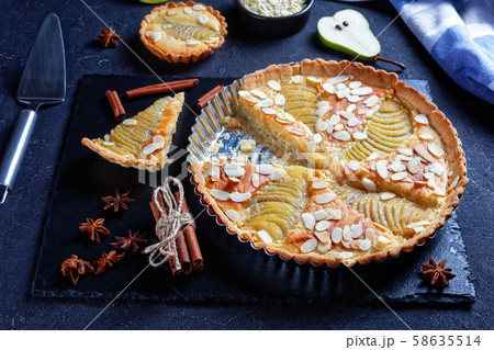 close-up of classic sweet french Pear Tart 58635514