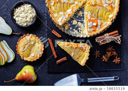 La Tarte Bourdaloue filled with poached pears 58635519