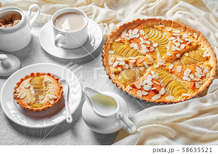 La Tarte Bourdaloue filled with poached pears 58635521