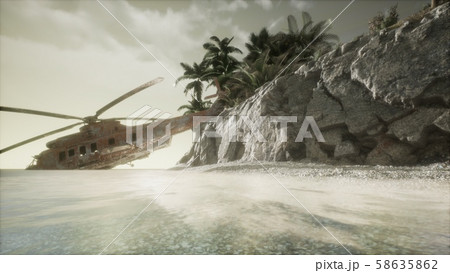 old rusted military helicopter near the island old rusted military helicopter near the island 58635862