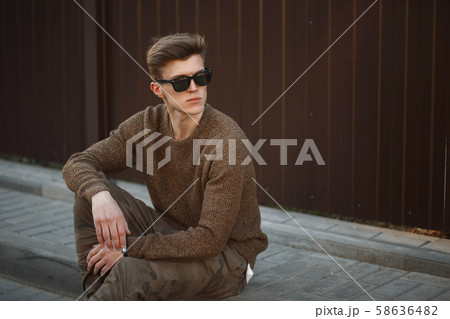 handsome model man hipster with sunglasses  58636482