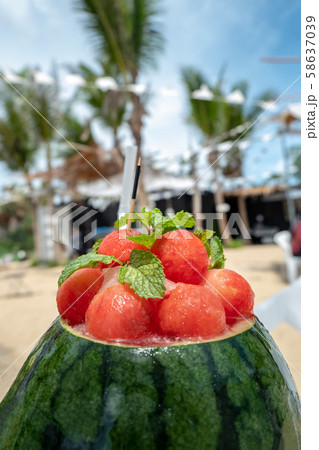 Close up of watermelon smoothie with watermelon Close up of watermelon smoothie with watermelon 58637039