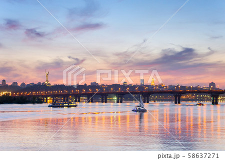 Dnipro river Paton bridge Kiev Dnipro river Paton bridge Kiev 58637271
