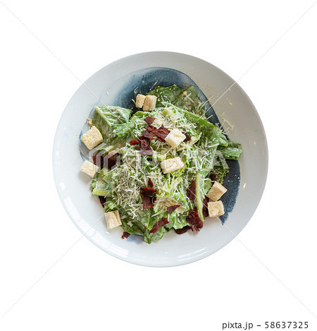 Top view isolated organic caecar salad in white 58637325