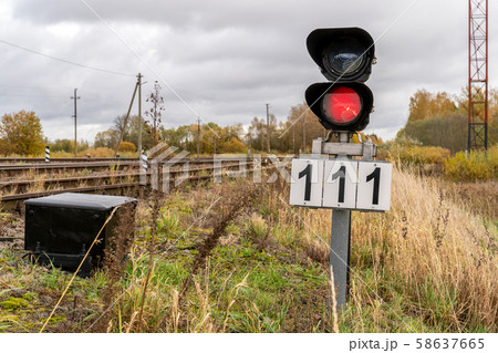 Red signal on railway 58637665