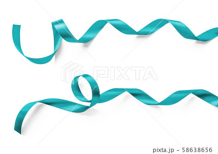 Teal green ribbon satin curly bow color (isolated with clipping path) on white background for holiday decoration element 58638656